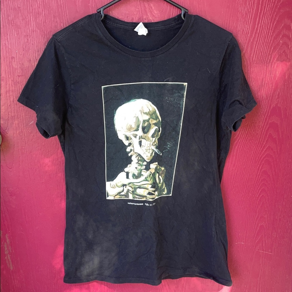 Smoking skull Black Graphic T-Shirt with Skull Design